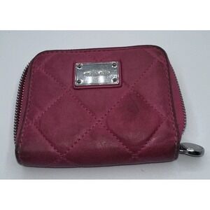Michael Kors Quilted Pink Leather Small Zip Around Wallet Silver Tone Hardware